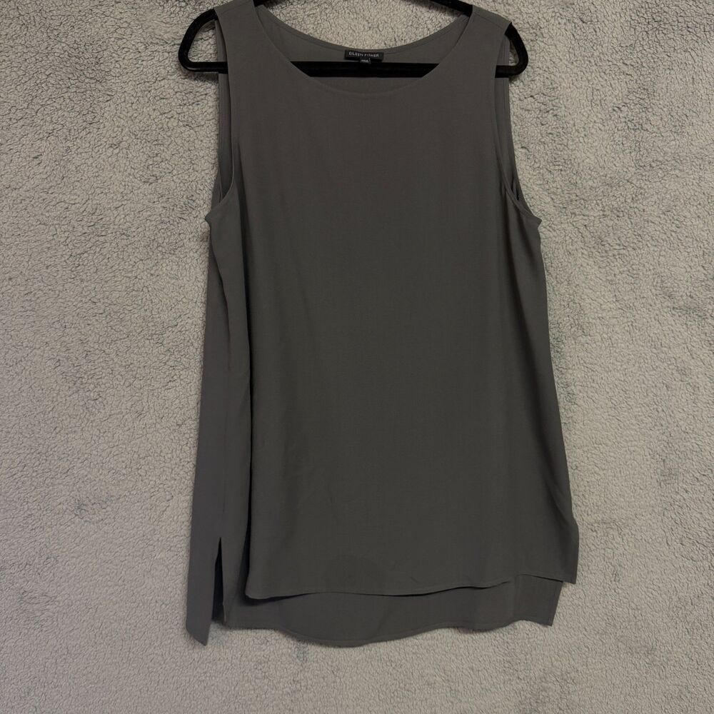 EILEEN FISHER 100% Silk  Tunic Tank Top Womens L Gray Minimalist Lightweight